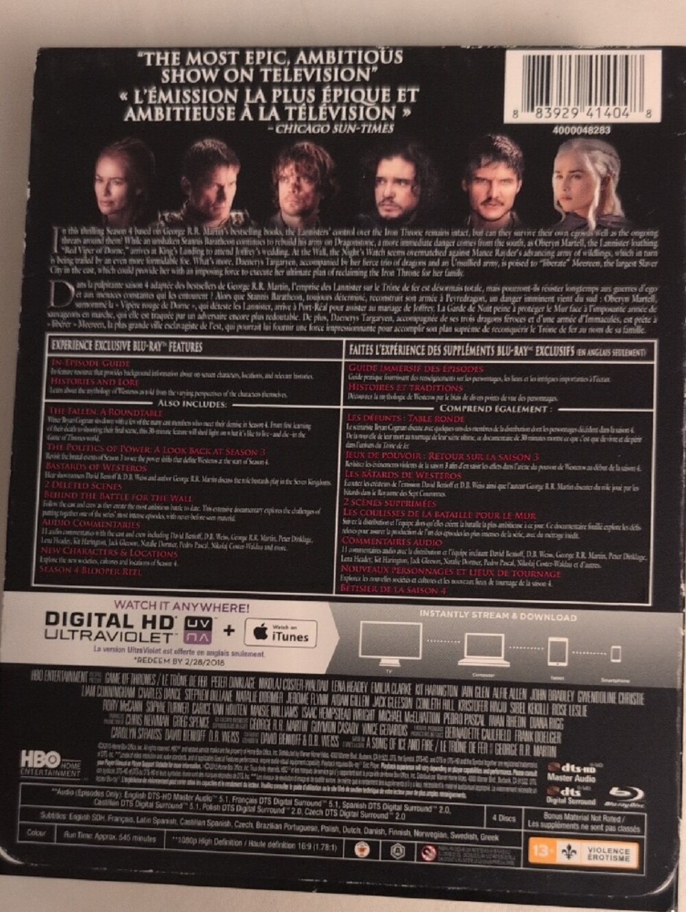 Game of Thrones Season 4 Blu-Ray Complete Box Set Le Trône de Fer - Picture 2 of 13